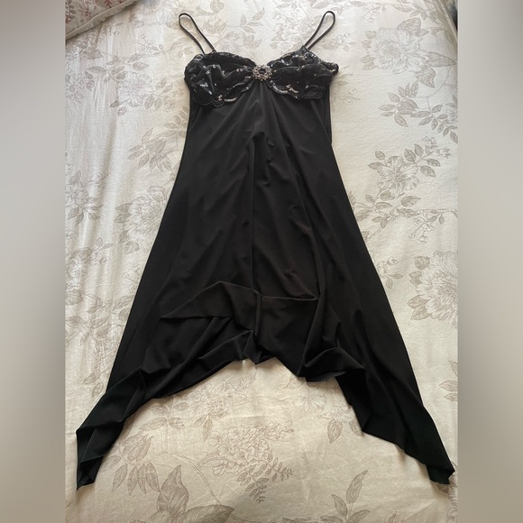black formal dress with slit Stunning Black Mermaid Prom Dress with Slit, Feathers, and Spaghetti Straps 22184